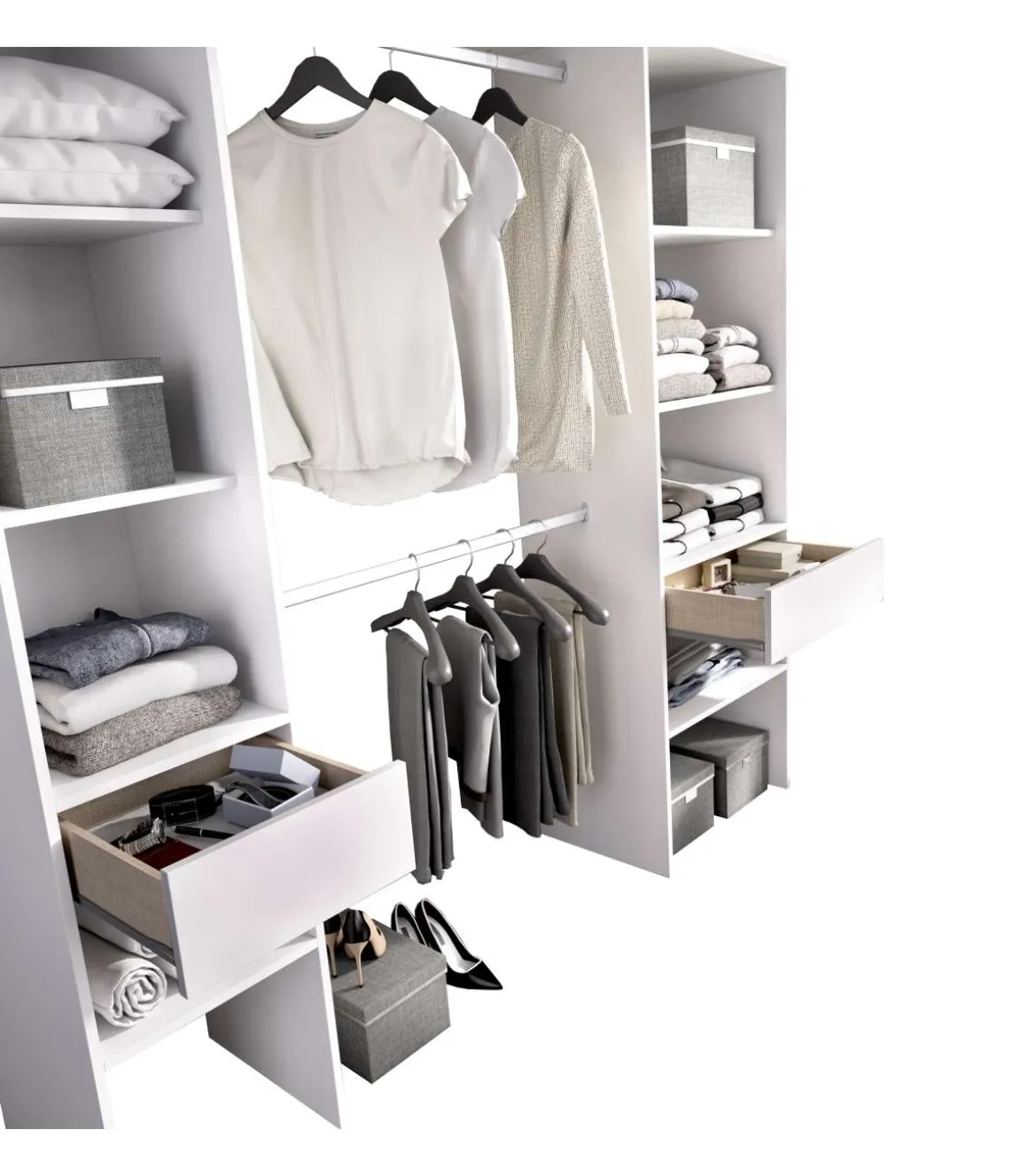 Vestidor Siles para dormitorio con baldas y dos cajones acabado blanco 185 cm(alto)200 cm(ancho)50 cm(fondo)