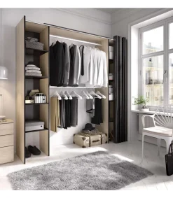 Vestidor Siles para dormitorio con cortina y baldas en natural-grafito 205-203 cm(alto)180 cm(ancho)50 cm(fondo)
