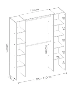 Vestidor Siles para dormitorio con cortina y baldas en natural-grafito 205-203 cm(alto)180 cm(ancho)50 cm(fondo)