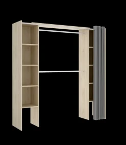 Vestidor Siles para dormitorio con cortina y baldas en natural, 205cm(alto) 180cm(ancho) 50cm(fondo)