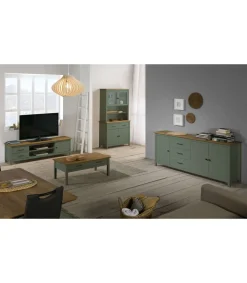 Vitrina 4 puertas 2 cajones Mariana acabado verde, 180 cm(alto) 90 cm(ancho) 40 cm(largo)