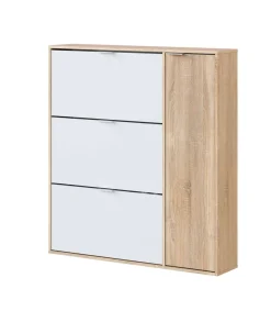 Zapatero con 4 puertas Maty Roble Canadian y Blanco 115 cm (alto) x 106 cm (ancho) x 22 cm (prof.)