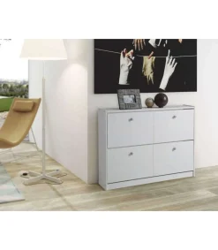Zapatero de madera dos trampones tabac en acabado blanco lavado 80 cm(alto)110 cm(ancho)23 cm(largo)
