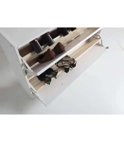 Zapatero de madera dos trampones tabac en acabado blanco lavado 80 cm(alto)110 cm(ancho)23 cm(largo)
