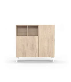 Zapatero modelo 510, acabado roble claro, patas blanco, 90x90x26 (alto x ancho x fondo)