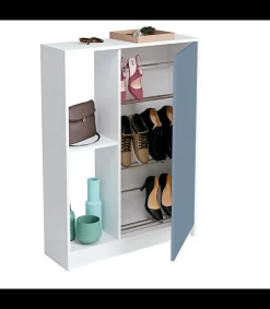 Zapatero o recibidor Neo una puerta y dos huecos acabado blanco/azul. 110 cm(alto)80 cm(ancho)25 cm(fondo)