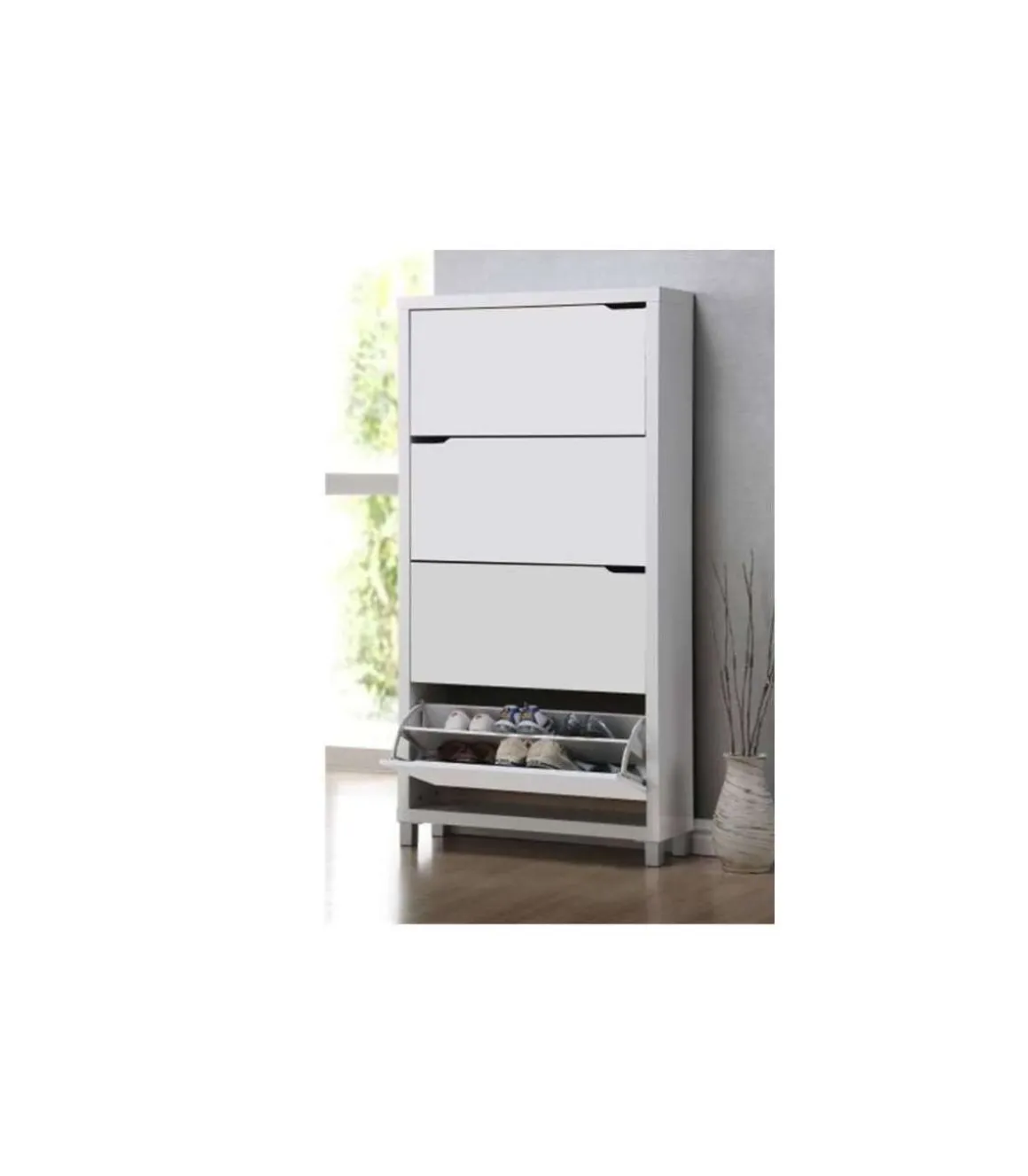 Zapatero 4 puertas kubox acabado blanco, 79 cm(ancho) 155 cm(altura) 24 cm(fondo)