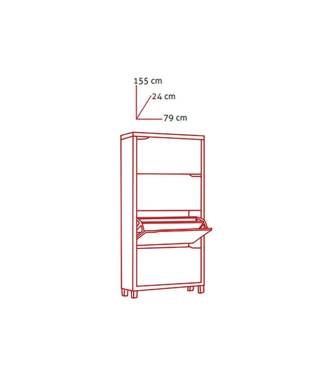 Zapatero 4 puertas kubox acabado blanco, 79 cm(ancho) 155 cm(altura) 24 cm(fondo)