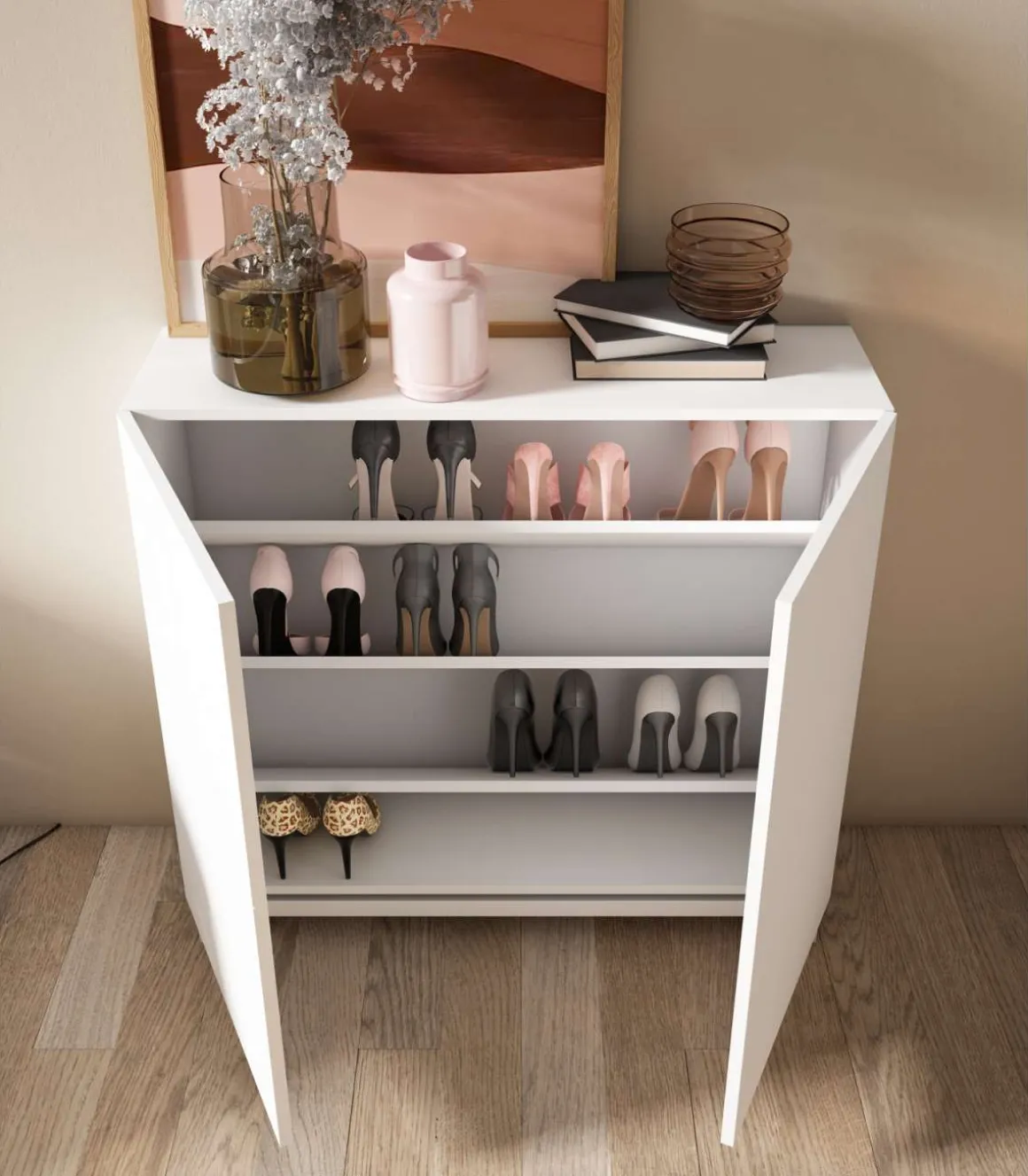 Zapatero 2 puertas modelo 513 acabado blanco, 90x90x27 (alto x ancho x fondo)