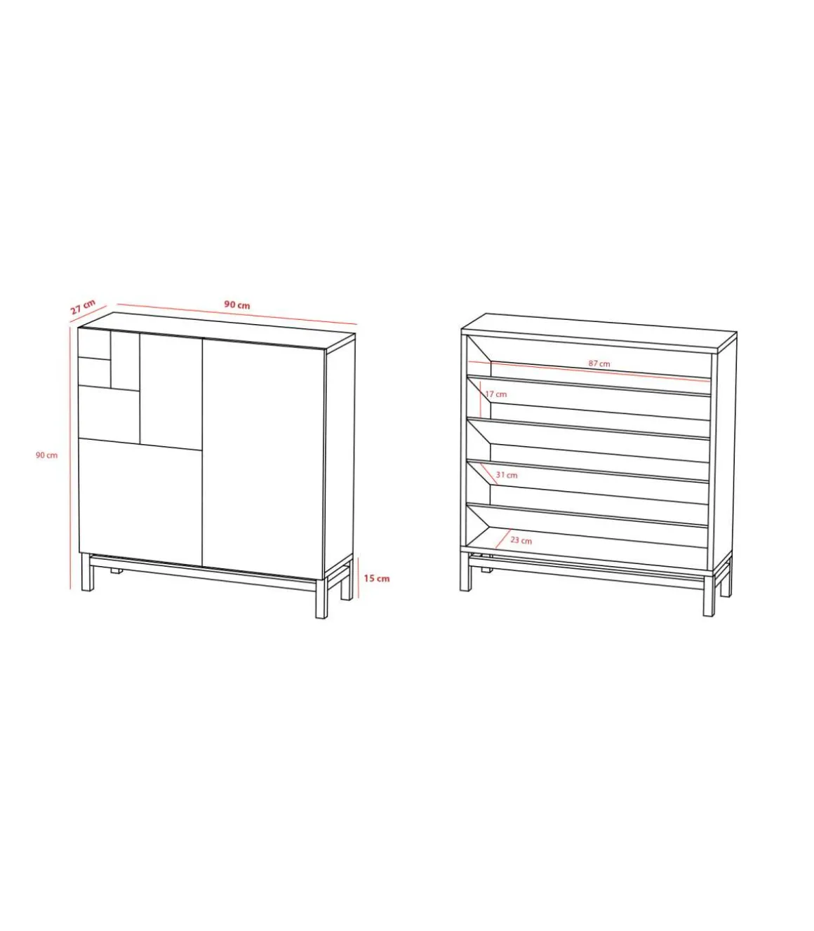 Zapatero 2 puertas modelo 513 acabado blanco, 90x90x27 (alto x ancho x fondo)