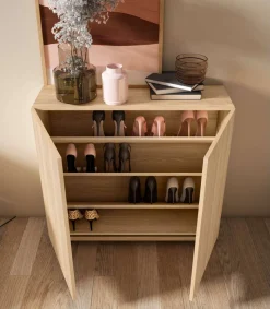 Zapatero 2 puertas modelo 513 acabado roble oscuro, 90x90x27 (alto x ancho x fondo)
