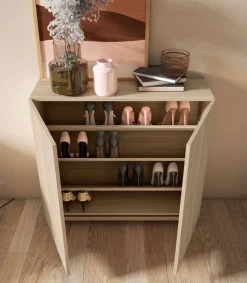 Zapatero 2 puertas modelo 513 acabado nogal oscuro, 90x90x27 (alto x ancho x fondo)