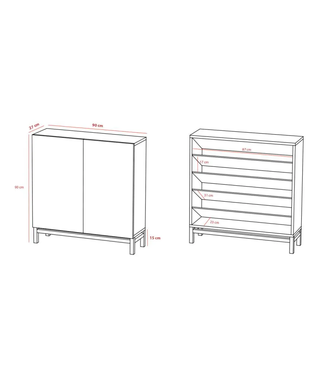 Zapatero 2 puertas modelo 513 acabado roble vallado, 90x90x27 (alto x ancho x fondo)