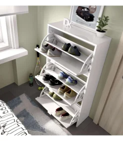 Zapatero 3 puertas Porcuna acabado blanco brillo, 61 cm(ancho) 113 cm(altura) 25 cm(fondo)