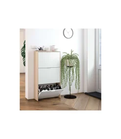 Zapatero 3 puertas Rio acabado blanco/roble 60 cm(ancho) 113 cm(altura) 22 cm(fondo)