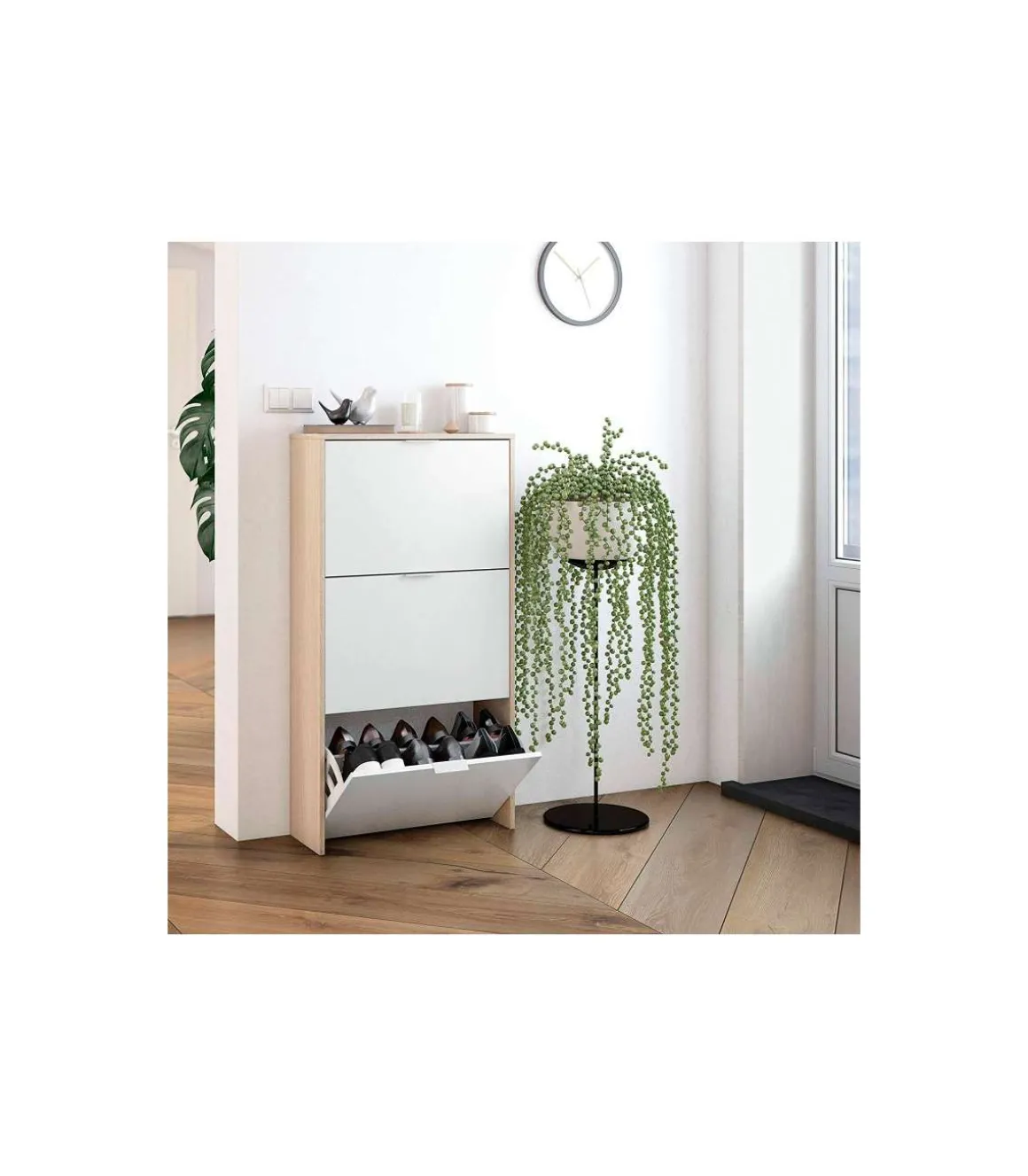 Zapatero 3 puertas Rio acabado blanco/roble 60 cm(ancho) 113 cm(altura) 22 cm(fondo)