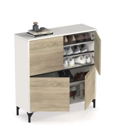 Zapatero 4 puertas Tokio en roble cambrian/blanco. 101cm(ancho) 96.5cm(altura) 33cm(fondo)