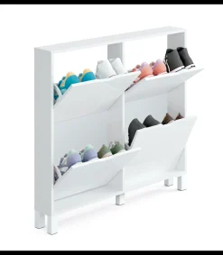 Zapatero 4 trampones Kay en blanco brillo. 97 cm(ancho) 98 cm(altura) 17 cm(fondo)