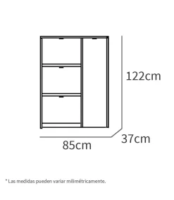 Zapatero 3 trampones y una puerta Trevi en blanco brillo. 85 cm(ancho) 122 cm(altura) 37 cm(fondo)