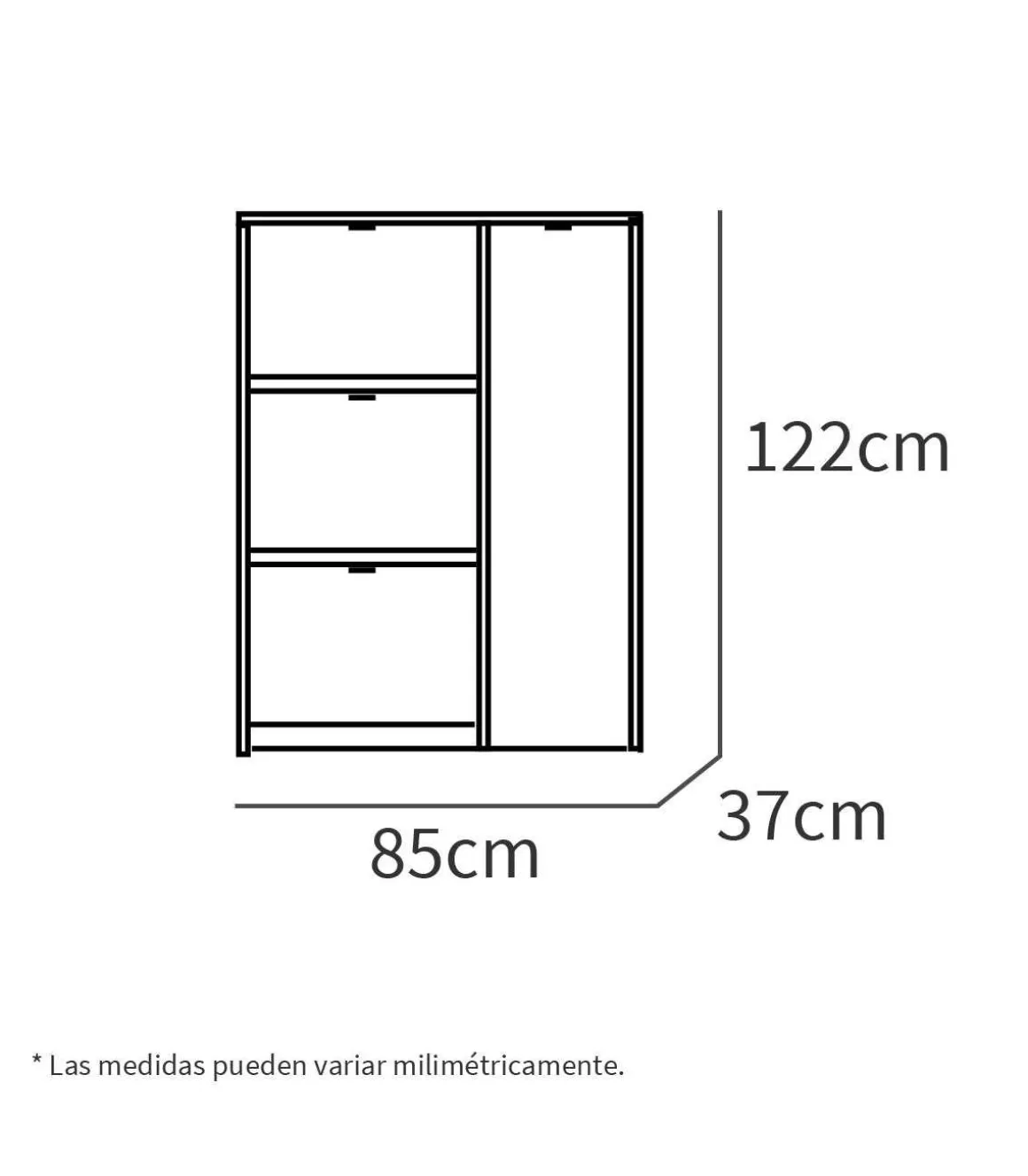 Zapatero 3 trampones y una puerta Trevi en blanco brillo. 85 cm(ancho) 122 cm(altura) 37 cm(fondo)